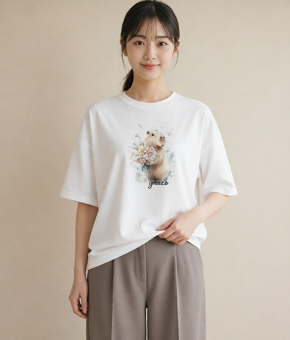 デザインTシャツ レディース ゴールデンハムスター ペット 動物 イラスト 淡色 デート 帰省 白T YMAZO