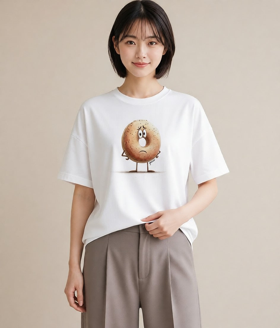 プリントTシャツ レディース ドーナツ 食べ物 フード イラスト 抜け感 自分用 ルームウェア 白T YMAZO