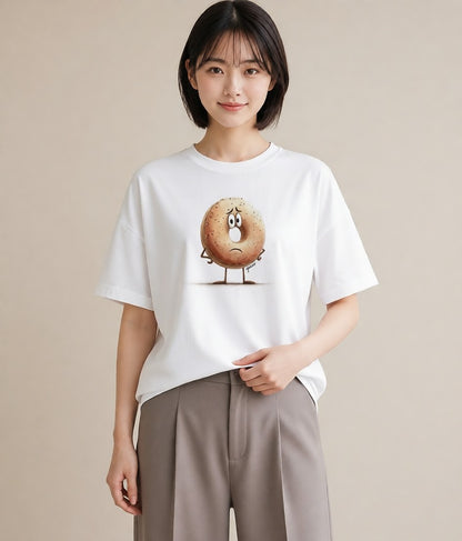 プリントTシャツ レディース ドーナツ 食べ物 フード イラスト 抜け感 自分用 ルームウェア 白T YMAZO