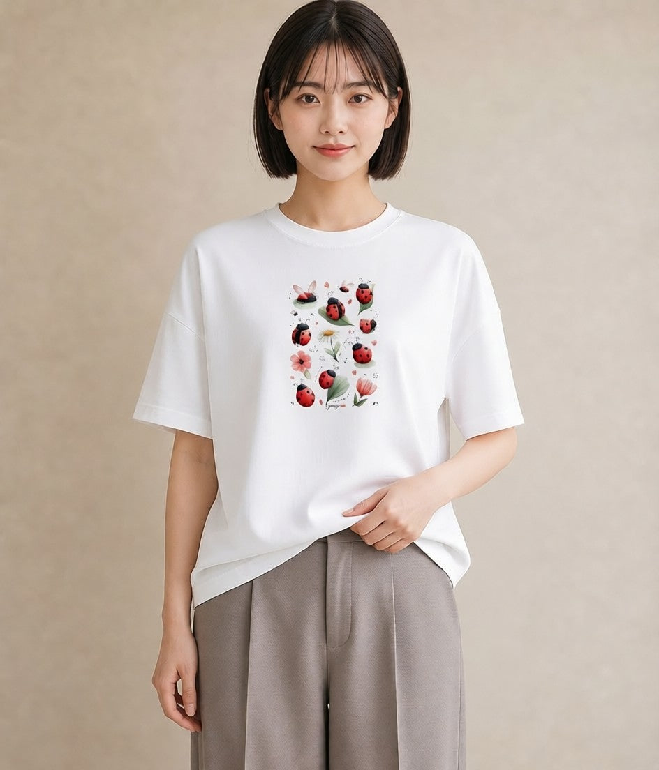 プリントTシャツ レディース てんとう虫 昆虫 虫 イラスト ユニーク 母娘コーデ 自分用 白T YMAZO
