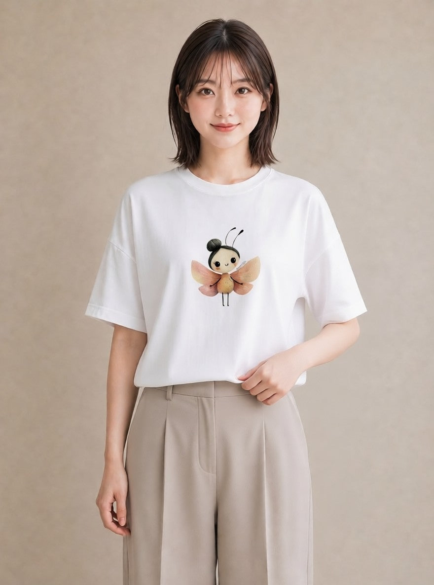 グラフィックTシャツ レディース ダンゴムシ 昆虫 虫 イラスト きれいめ 公園 ママ 白T YMAZO
