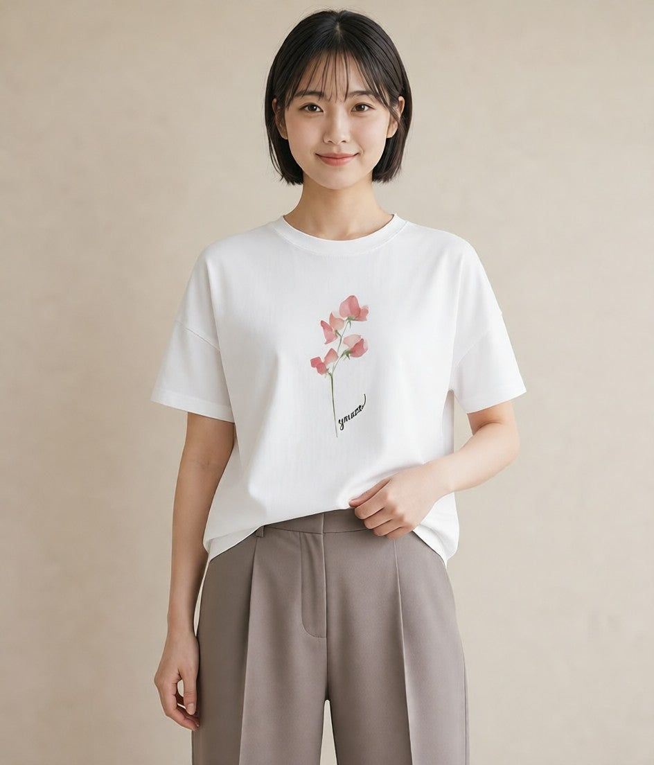 デザインTシャツ レディース ポスト 野の花 レトロ ナチュラル アンティーク イラスト 部屋着 女性向けギフト 白T YMAZO