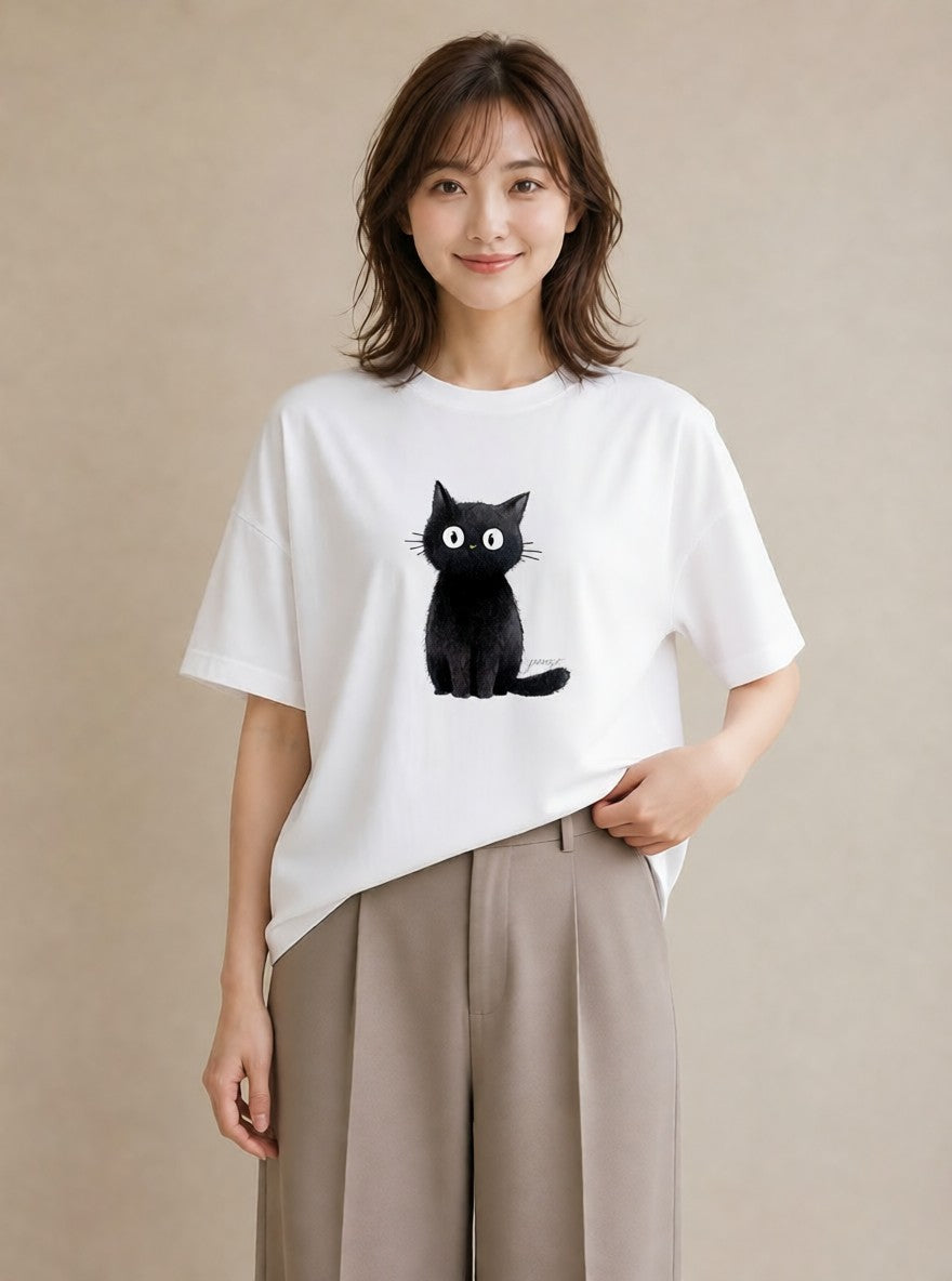 デザインTシャツ レディース ロシアンブルー 猫 ねこ イラスト ニュアンス 通勤 在宅 白T YMAZO