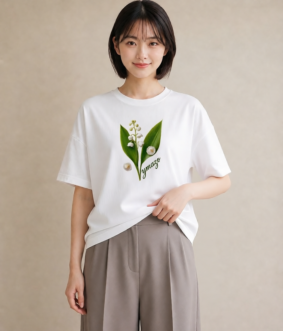 半袖Tシャツ レディース すずらん 花 花柄 イラスト お洒落 旅行用 海 白T