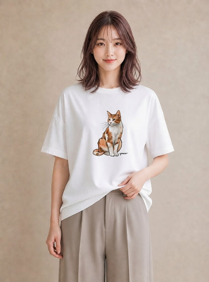 プリントTシャツ レディース シャム 猫 ねこ イラスト 旅行コーデ 休日 ペアコーデ 白T YMAZO