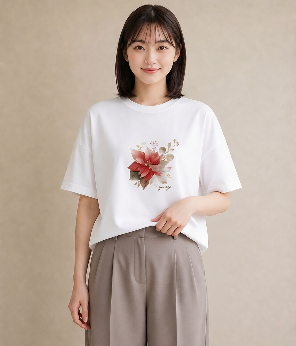 デザインTシャツ レディース 彼岸花 花 花柄 イラスト ラフ レイヤード 白T