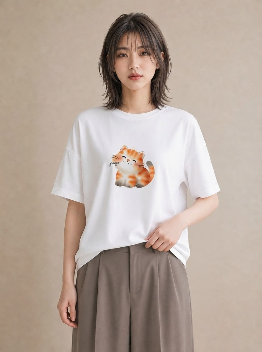 プリントTシャツ レディース ブリティッシュショートヘア 猫 ねこ イラスト シック カフェ巡り 女子会 白T YMAZO
