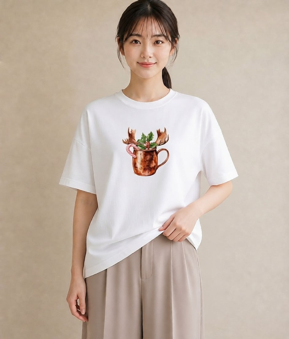 デザインTシャツ レディース ココア 食べ物 フード イラスト ポップ カフェ服 クリスマス 白T YMAZO