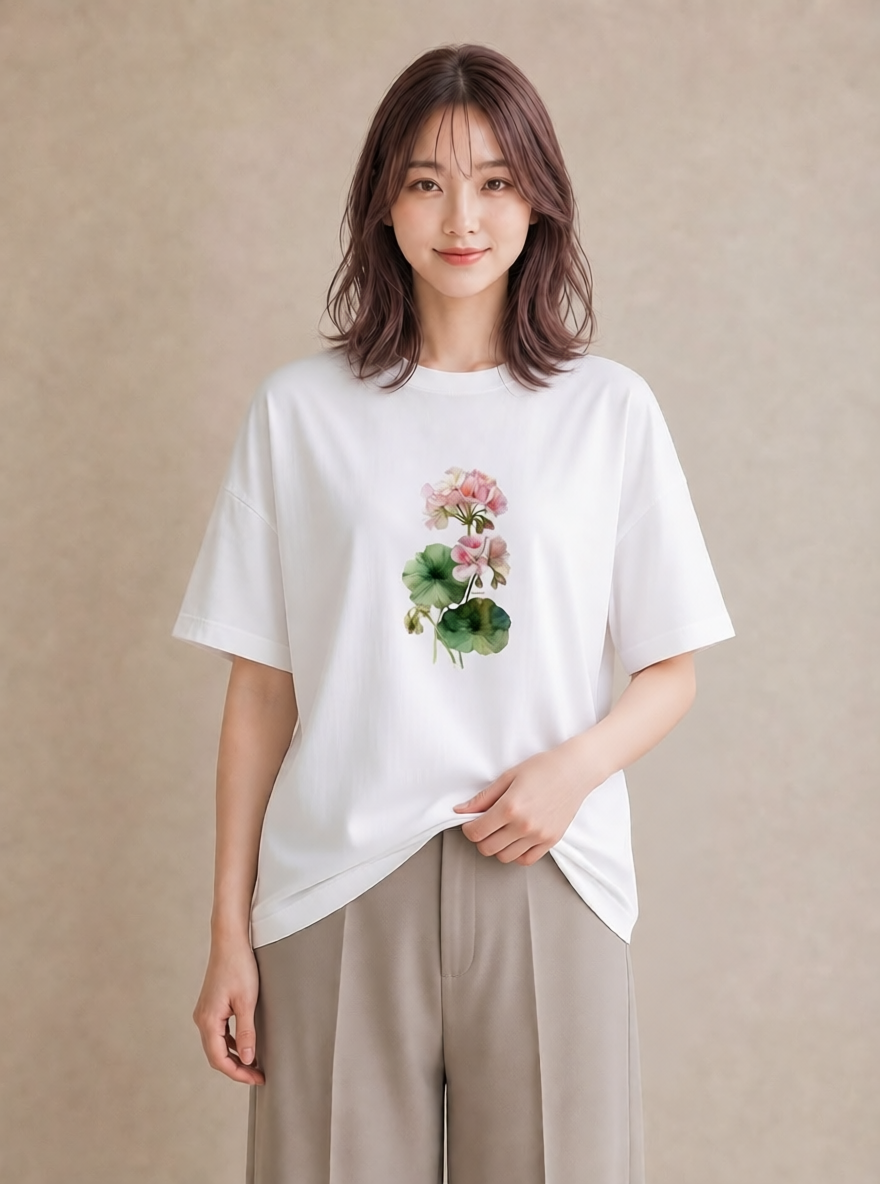 Tシャツ レディース クローバー 四つ葉 花 花柄 イラスト 水彩風 帰省 ラフ 白T