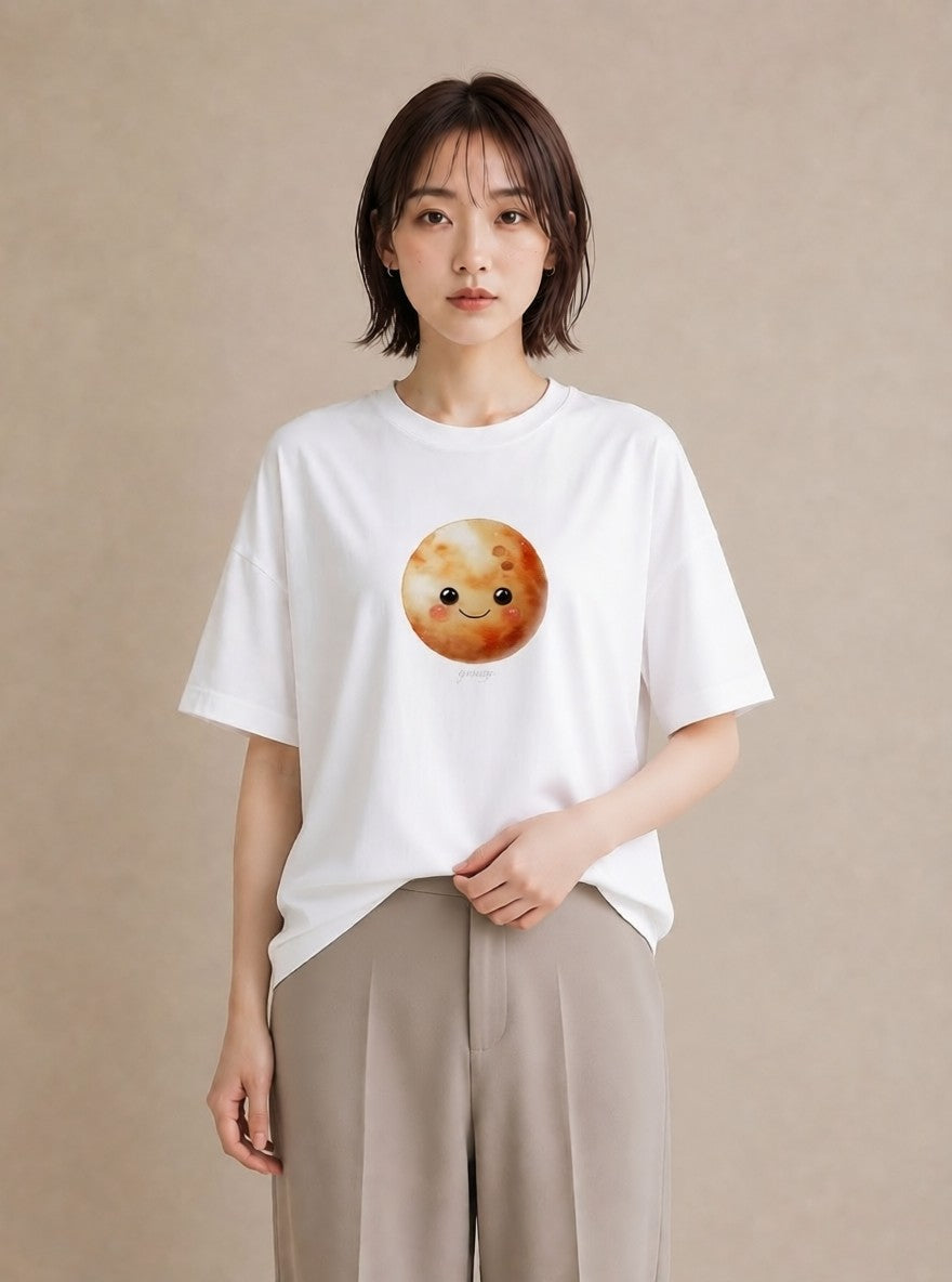 プリントTシャツ レディース 満月 星空 宇宙 イラスト ゆるコーデ 週末コーデ 敬老の日 白T YMAZO