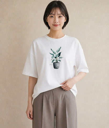 プリントTシャツ レディース 観葉植物 植物 ボタニカル イラスト ゆるコーデ 誕生日プレゼント 綿100 白T YMAZO