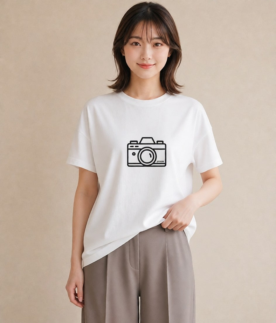 デザインTシャツ レディース カメラ フィルムカメラ レトロカメラ イラスト 淡色 友達ギフト 部屋着 白T YMAZO
