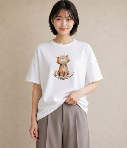 半袖Tシャツ レディース ねこ 猫 ネコ イラスト ゆるコーデ 女性向けギフト 散歩 白T YMAZO