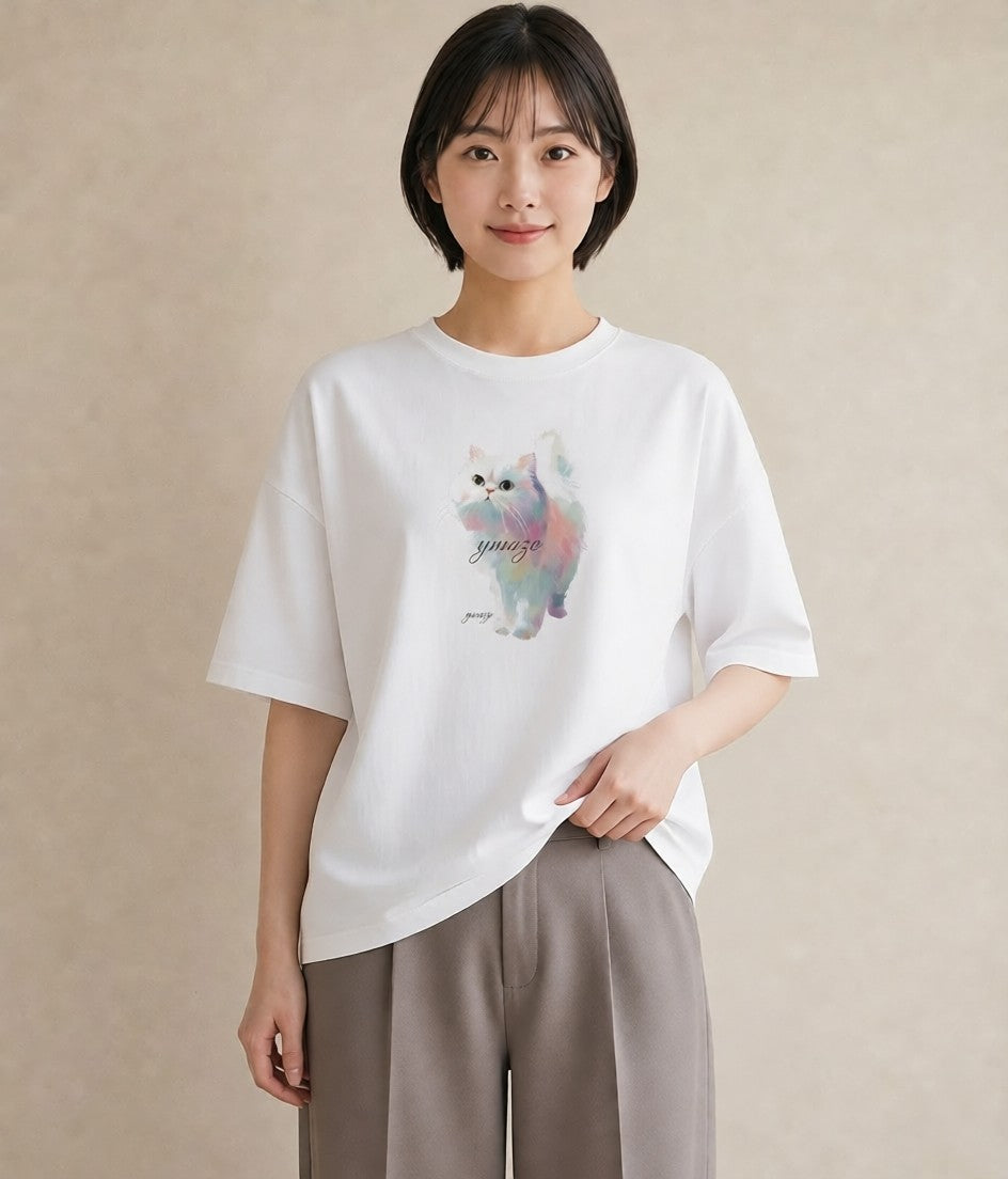 グラフィックTシャツ レディース 猫の手 猫 ねこ イラスト 個性的 ルームウェア ギフト 白T YMAZO
