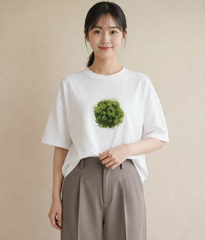 プリントTシャツ レディース 苔 植物 ボタニカル イラスト 淡色 お出かけ 普段着 白T YMAZO