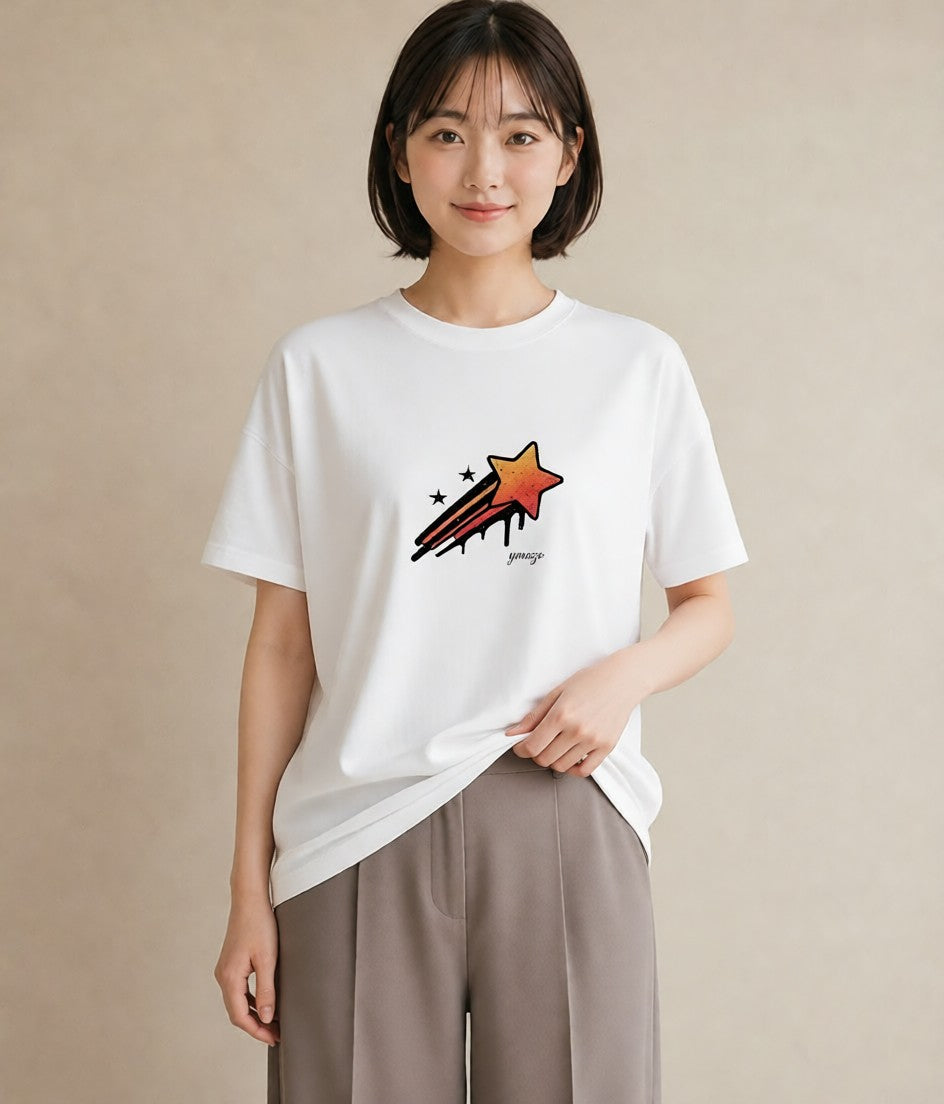 デザインTシャツ レディース 星 星空 宇宙 イラスト カフェコーデ 在宅 公園 白T YMAZO