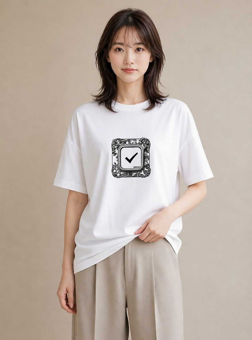 プリントTシャツ レディース 手鏡 アンティーク レトロ ナチュラル イラスト お洒落 通勤 在宅 白T YMAZO