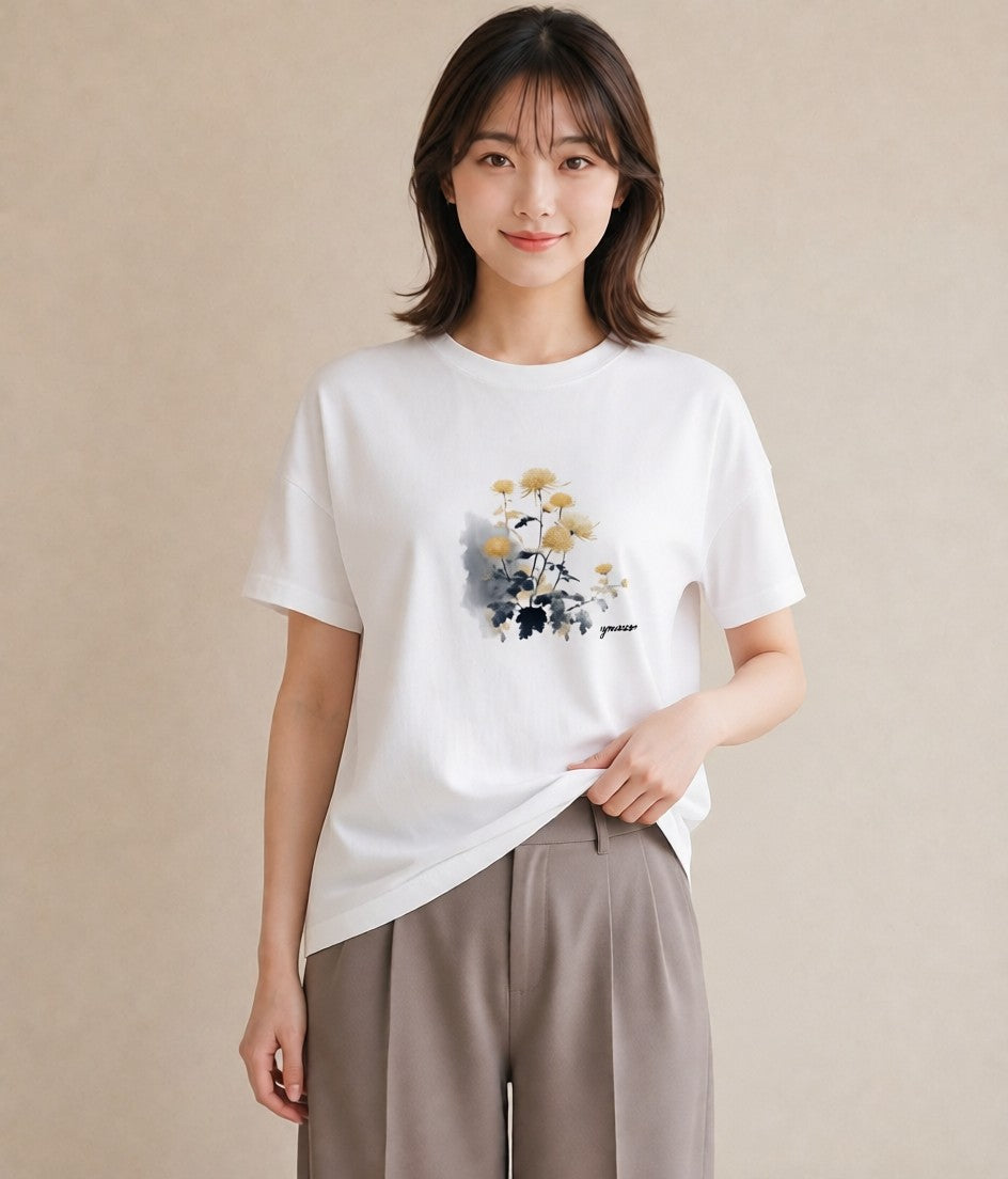 Tシャツ レディース たんぽぽ 花 花柄 イラスト 北欧風 ギフト 母の日 白T YMAZO