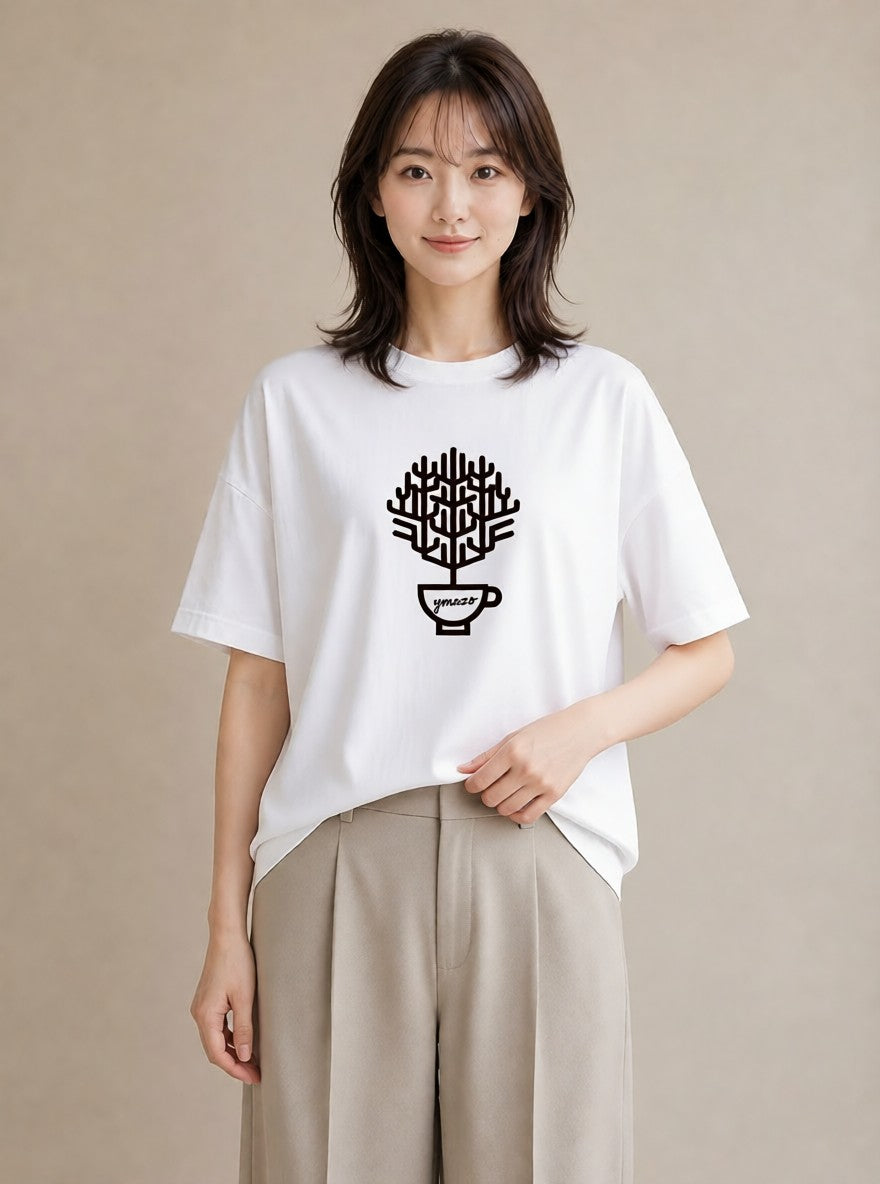 半袖Tシャツ レディース コーヒー カフェ 珈琲 イラスト シック ルームウェア ギフト 白T YMAZO