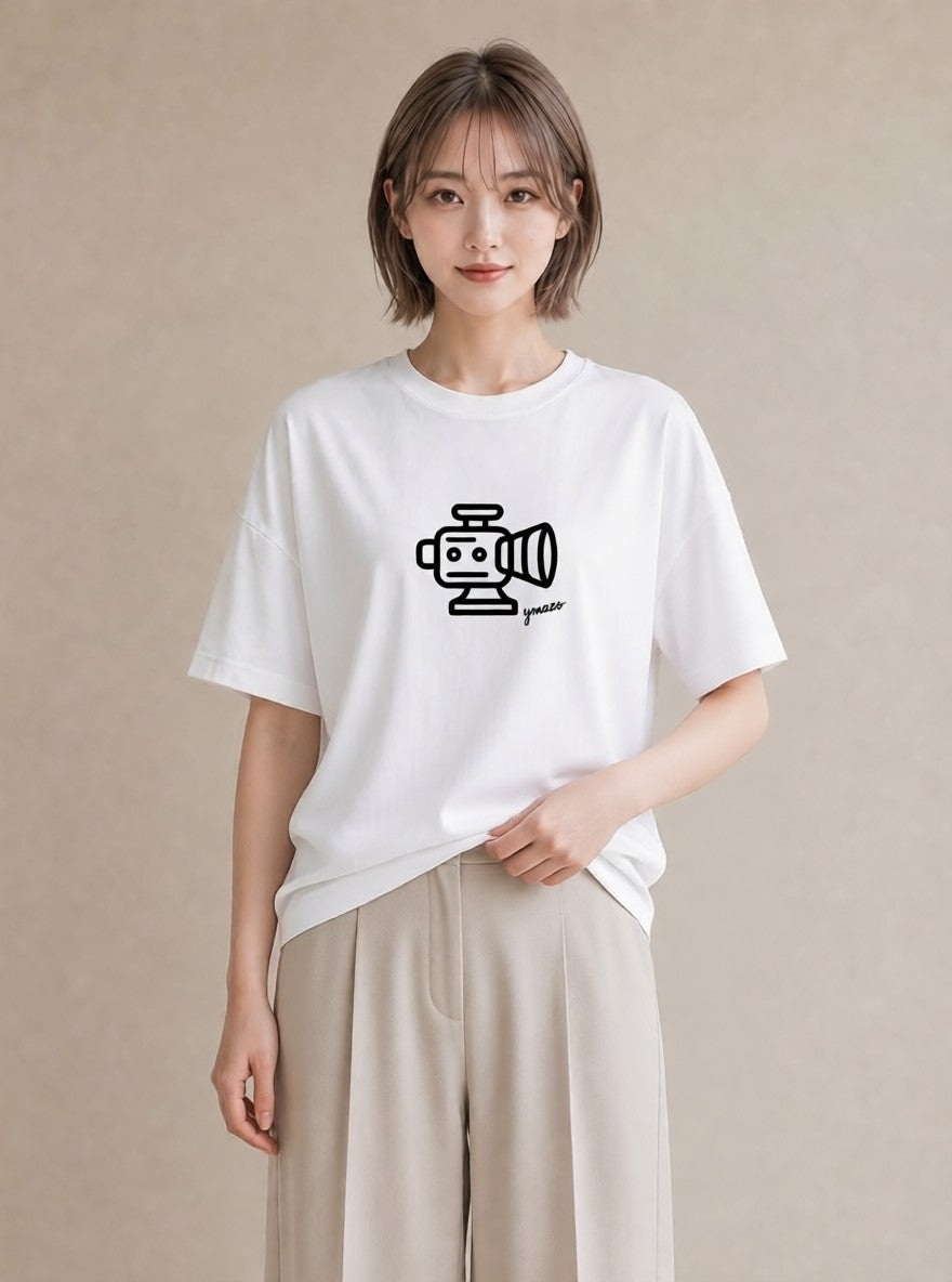 Tシャツ レディース カメラ フィルムカメラ レトロカメラ イラスト こなれ感 春服 ミセス 白T YMAZO