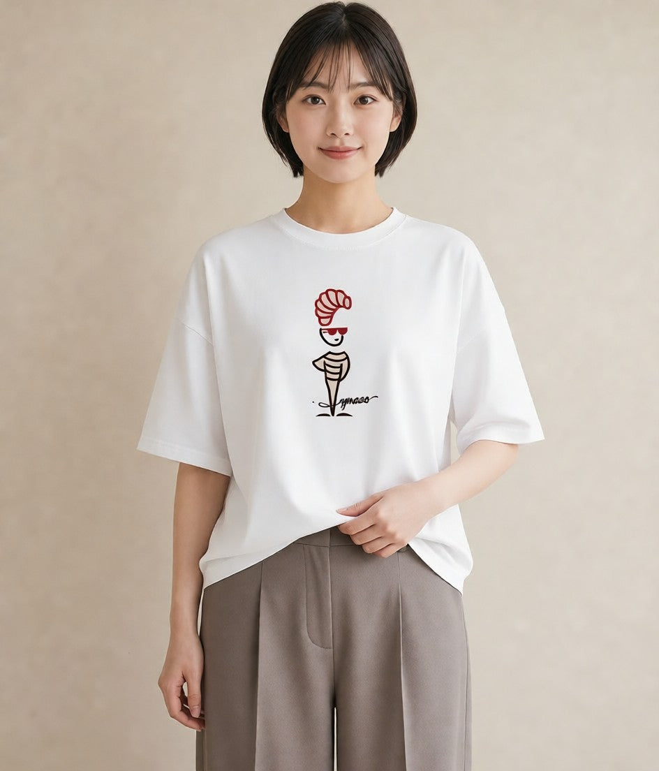 プリントTシャツ レディース パン ベーカリー レトロ イラスト ガーリー 海 カフェ巡り 白T YMAZO
