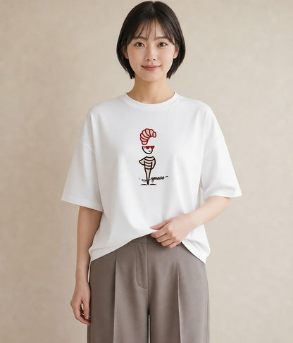 プリントTシャツ レディース パン ベーカリー レトロ イラスト ガーリー 海 カフェ巡り 白T YMAZO