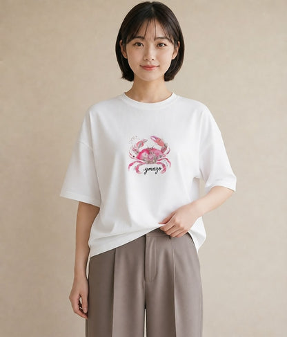 プリントTシャツ レディース エビ 海の生き物 海 イラスト 旅行コーデ 母の日 ビーチ 白T YMAZO