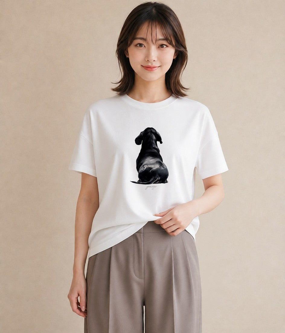 Tシャツ レディース ミニチュアダックスフンド 犬 いぬ イラスト ナチュラル 女子会 お揃い 白T YMAZO