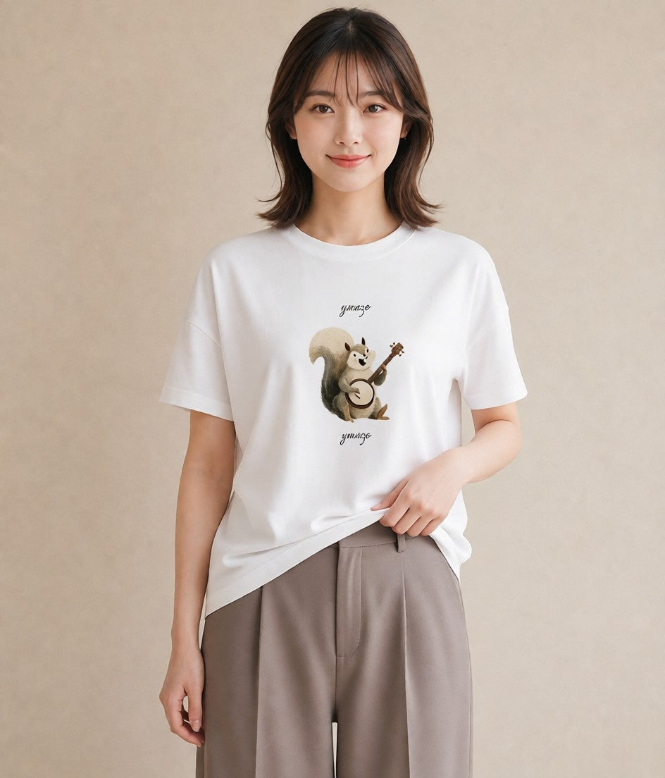 Tシャツ レディース リス ペット 動物 イラスト モード 旅行用 海 白T YMAZO