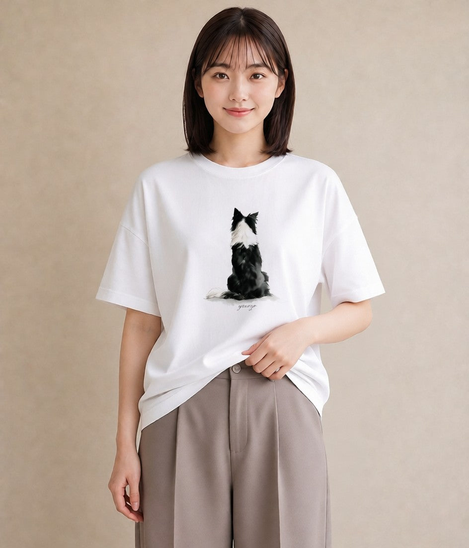 半袖Tシャツ レディース ボーダーコリー 犬 いぬ イラスト 個性的 ルームウェア ギフト 白T YMAZO