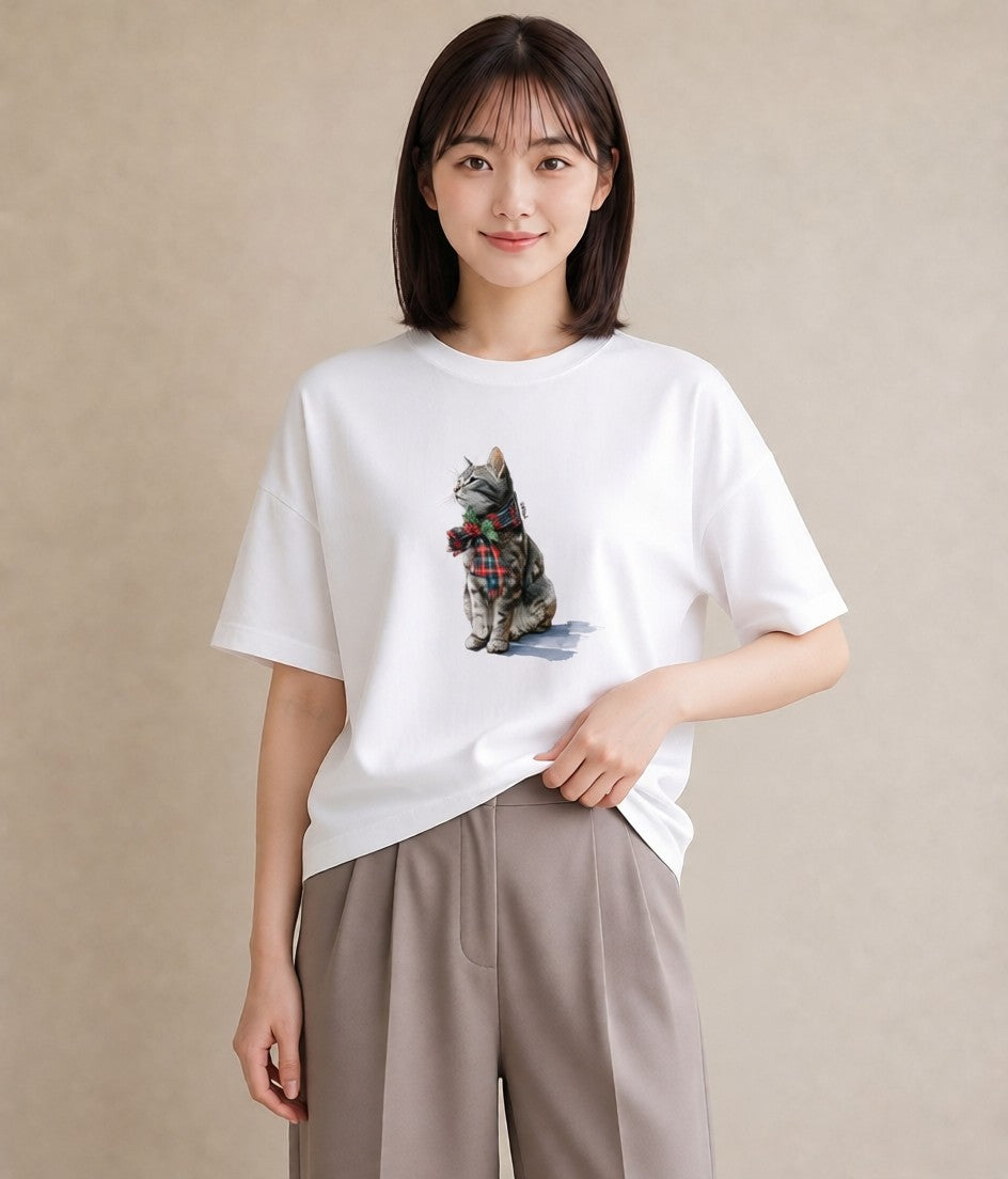 グラフィックTシャツ レディース スコティッシュフォールド 猫 ねこ イラスト 個性的 秋コーデ おしゃれギフト 白T YMAZO