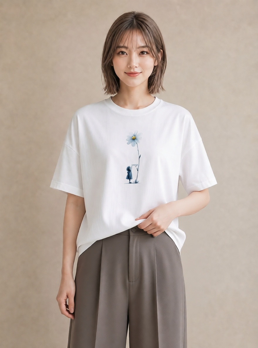 デザインTシャツ レディース マーガレット 花 花柄 イラスト ナチュラル 女子会 お揃い 白T YMAZO