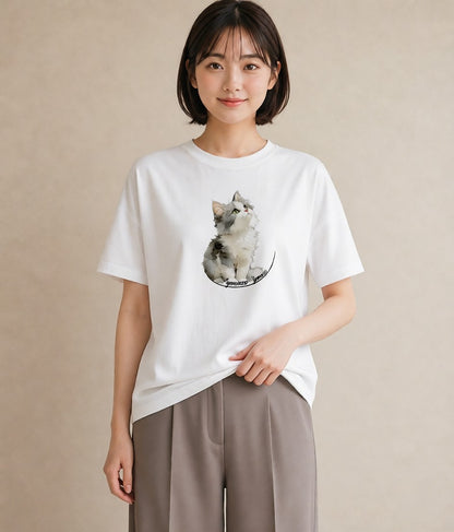 Tシャツ レディース 猫 ねこ イラスト ポップ 公園 ママ 白T YMAZO