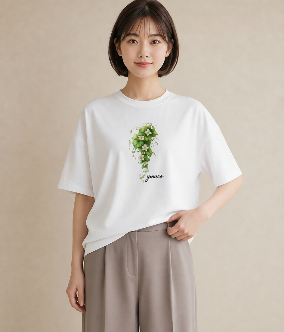 デザインTシャツ レディース あさがお 朝顔 花 花柄 イラスト カフェコーデ ホワイトデー 春服 白T