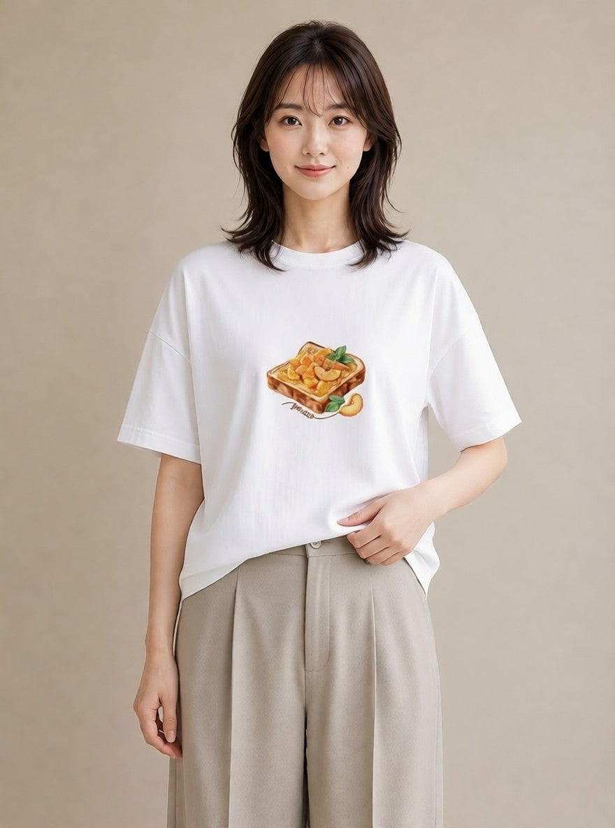 半袖Tシャツ レディース 目玉焼き 食べ物 フード イラスト カフェコーデ 親子 20代 白T YMAZO