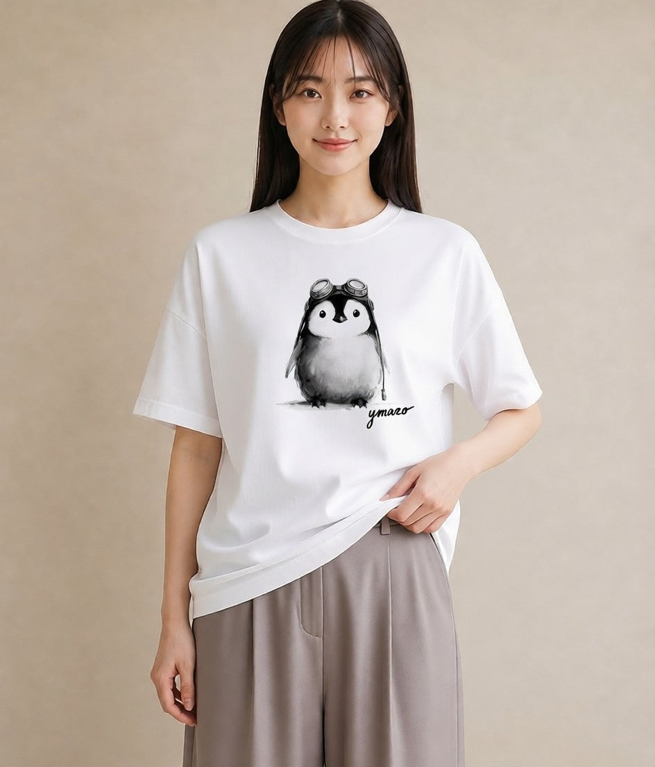 半袖Tシャツ レディース コウテイペンギン 動物 アニマル イラスト 休日コーデ 女性向けギフト 散歩 白T YMAZO