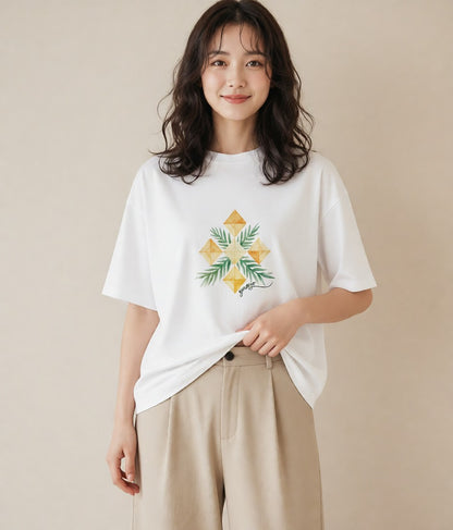Tシャツ レディース 雪の結晶 星空 宇宙 イラスト ポップ カフェ巡り 女子会 白T YMAZO
