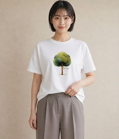 半袖Tシャツ レディース 森 植物 ボタニカル イラスト ミニマル 母の日 ビーチ 白T YMAZO