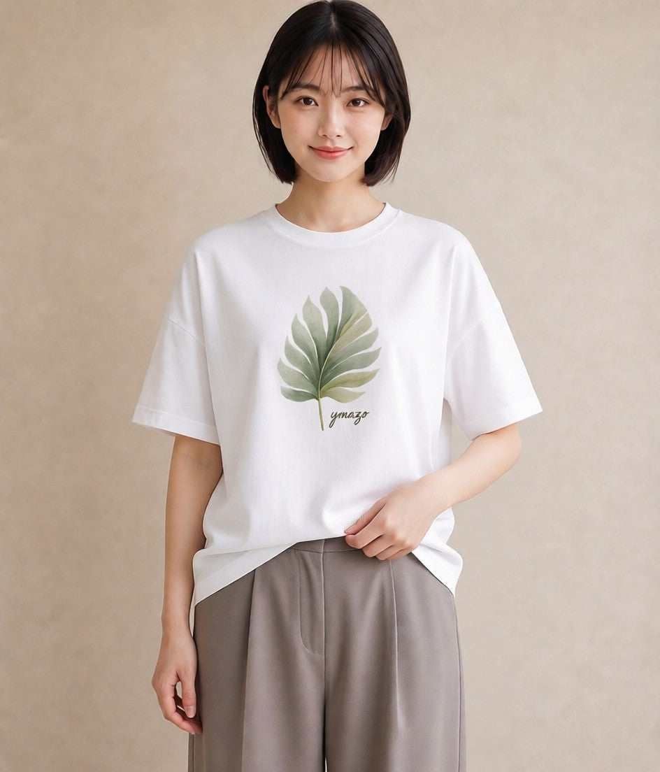 プリントTシャツ レディース 苔 植物 ボタニカル イラスト きれいめカジュアル デイリーウェア 休日 白T YMAZO