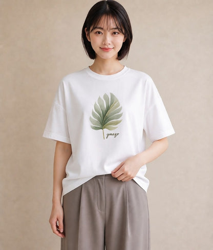 プリントTシャツ レディース 苔 植物 ボタニカル イラスト きれいめカジュアル デイリーウェア 休日 白T YMAZO
