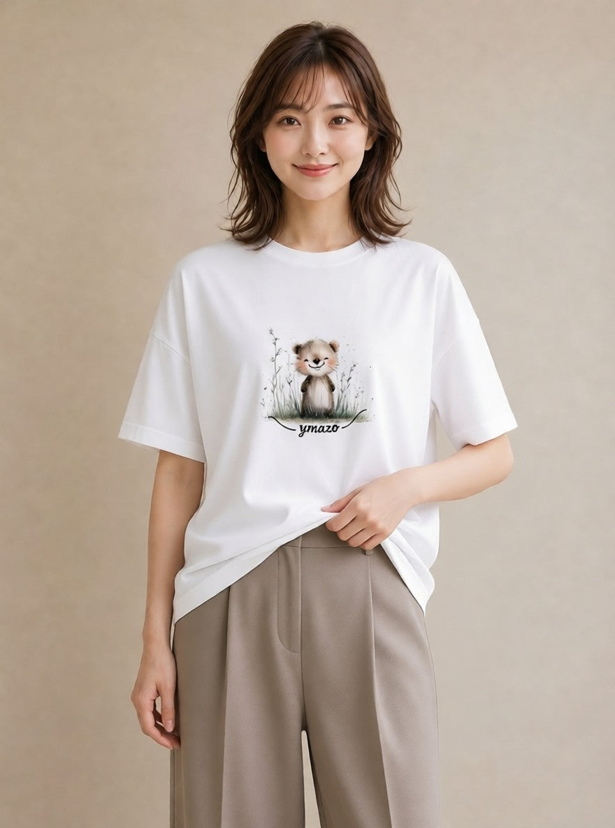 Tシャツ レディース ラッコ 動物 アニマル イラスト 休日コーデ 通学 誕生日プレゼント 白T YMAZO