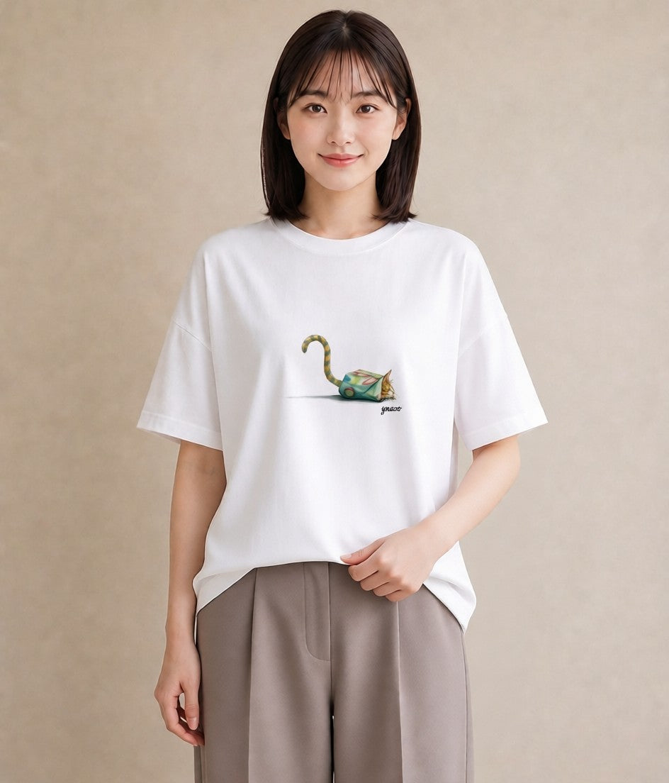 グラフィックTシャツ レディース マンチカン 猫 ねこ イラスト カフェ巡り 女子会 白T YMAZO