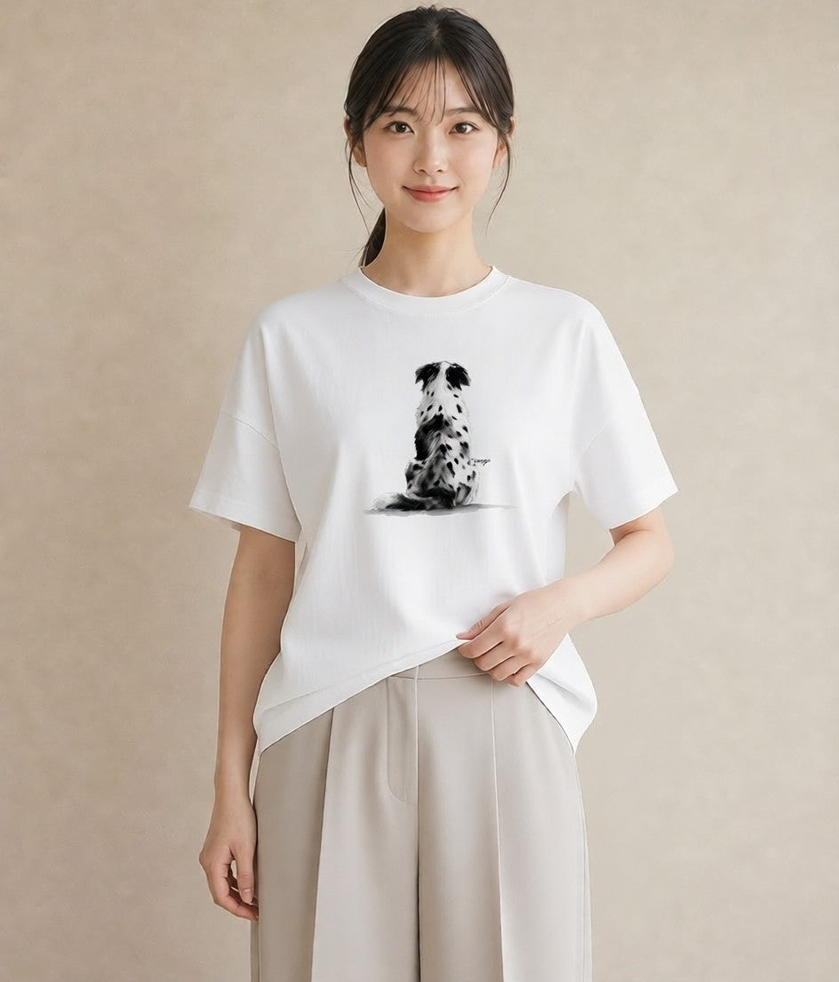 Tシャツ レディース ボーダーコリー 犬 いぬ イラスト 線画 クリスマス 旅行 白T YMAZO