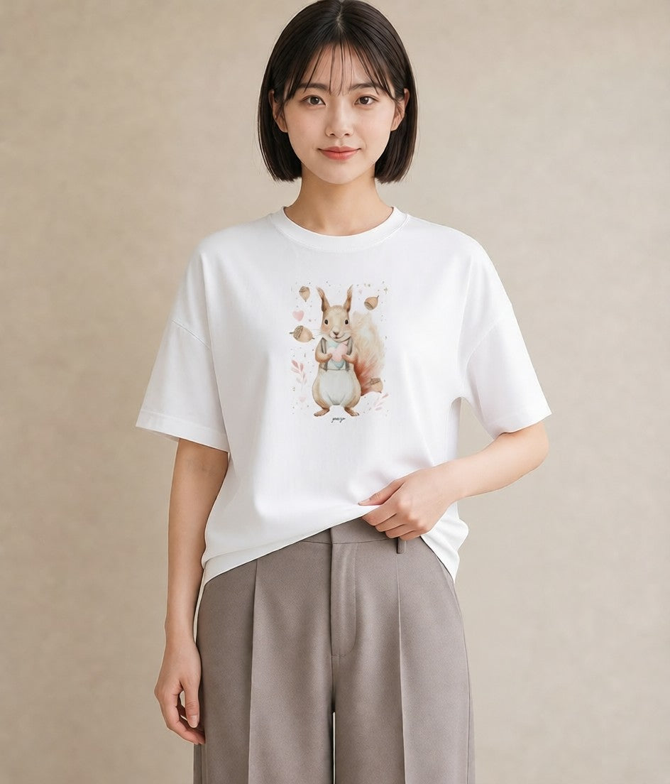 Tシャツ レディース シマリス ペット 動物 イラスト 線画 母の日 ビーチ 白T YMAZO