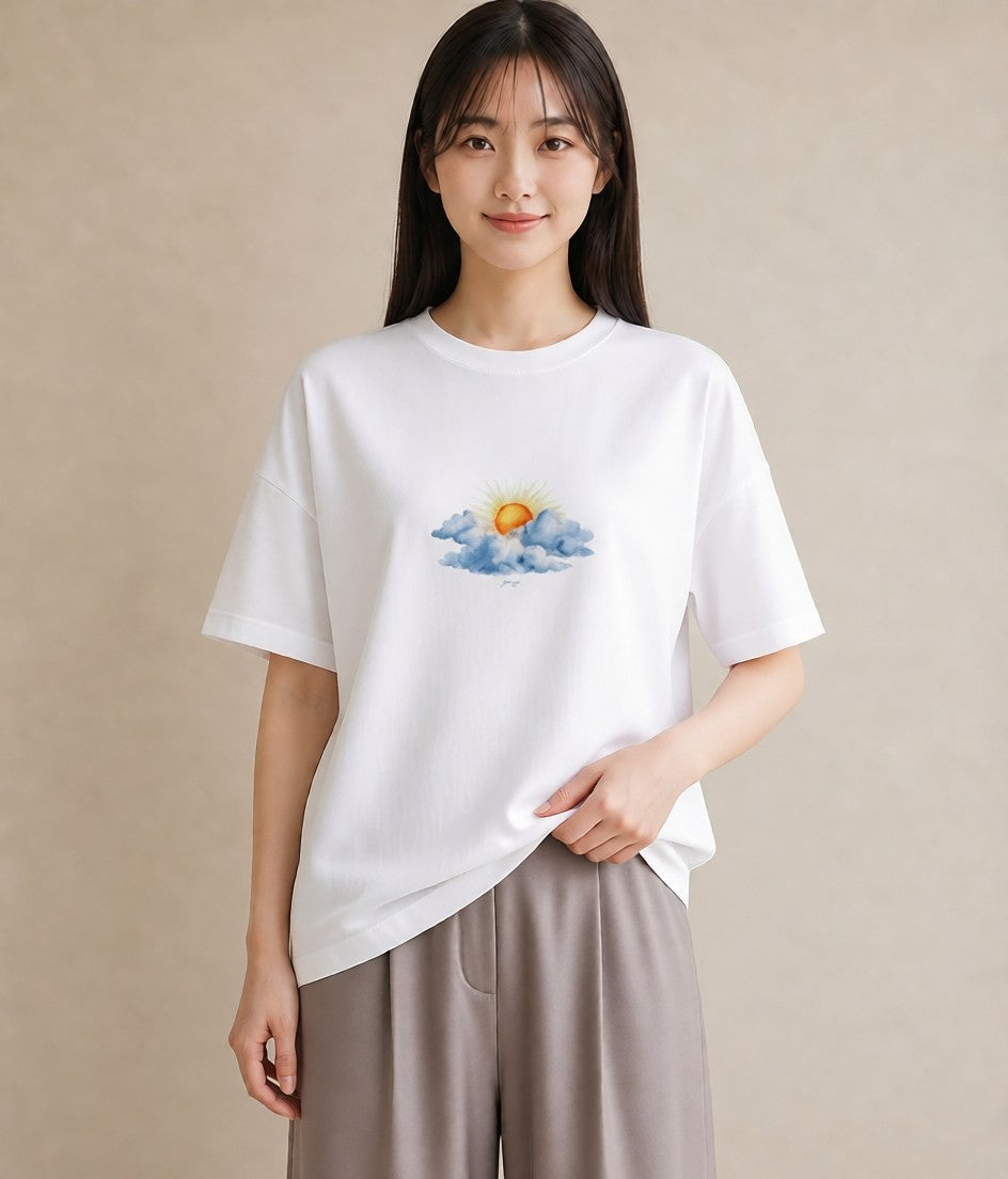半袖Tシャツ レディース 空 星空 宇宙 イラスト ミニマル 社会人 女性 白T YMAZO