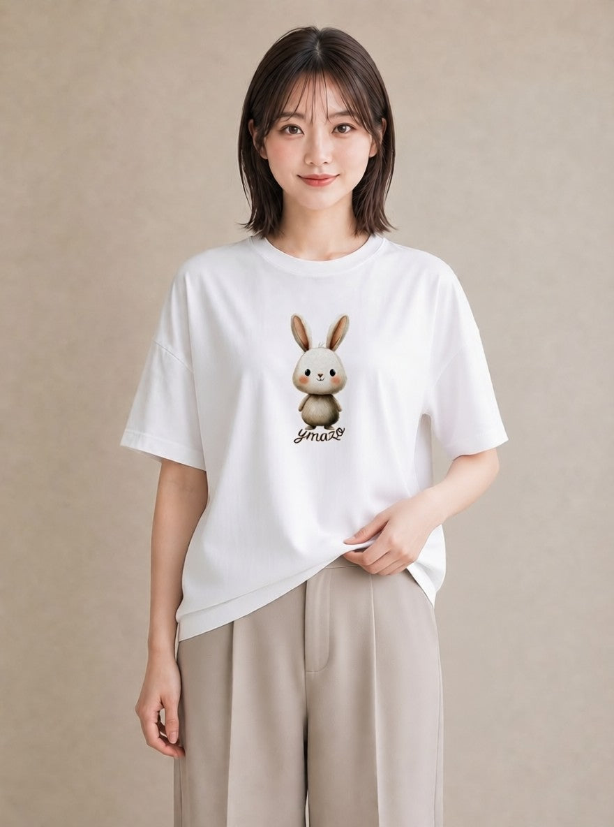 Tシャツ レディース うさちゃん ペット 動物 イラスト きれいめカジュアル クリスマス 旅行 白T YMAZO