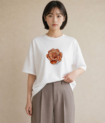 Tシャツ レディース カーネーション 花 花柄 イラスト こなれ感 帰省 ラフ 白T YMAZO