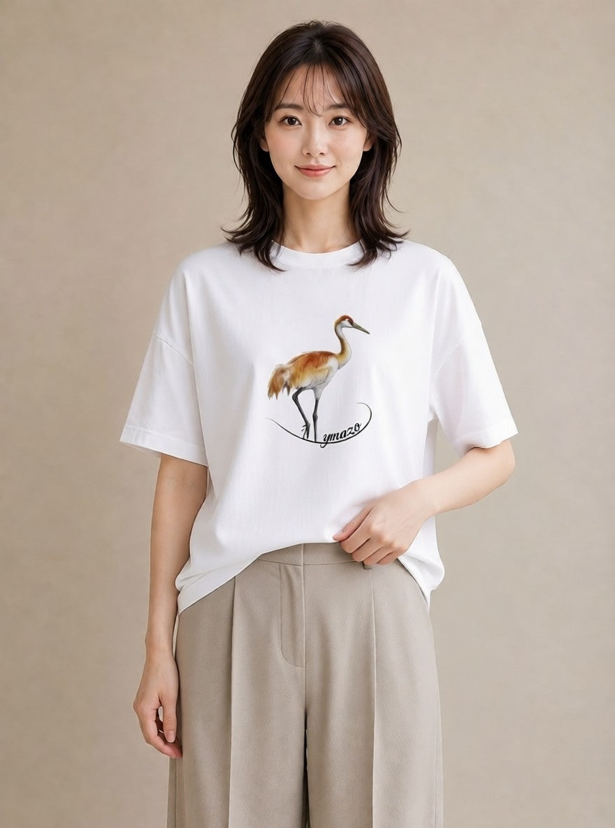 半袖Tシャツ レディース ハシビロコウ 動物 アニマル イラスト カフェコーデ 夏コーデ 通学 白T YMAZO