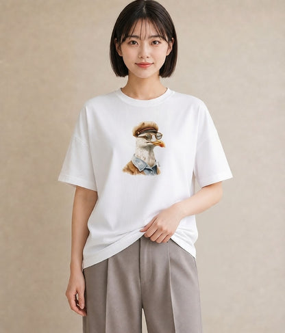 Tシャツ レディース 白文鳥 ペット 動物 イラスト 個性的 旅行用 海 白T YMAZO