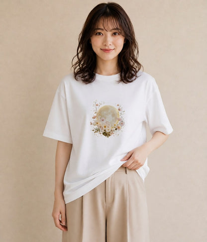 デザインTシャツ レディース 月 星空 宇宙 イラスト 北欧風 社会人 女性 白T YMAZO